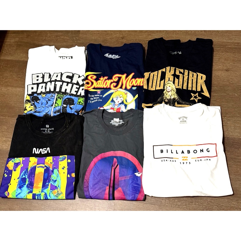 Lot Of 6 Men's Brand New Random Graphic T-Shirts Short Sleeves Sz Medium NWT 003